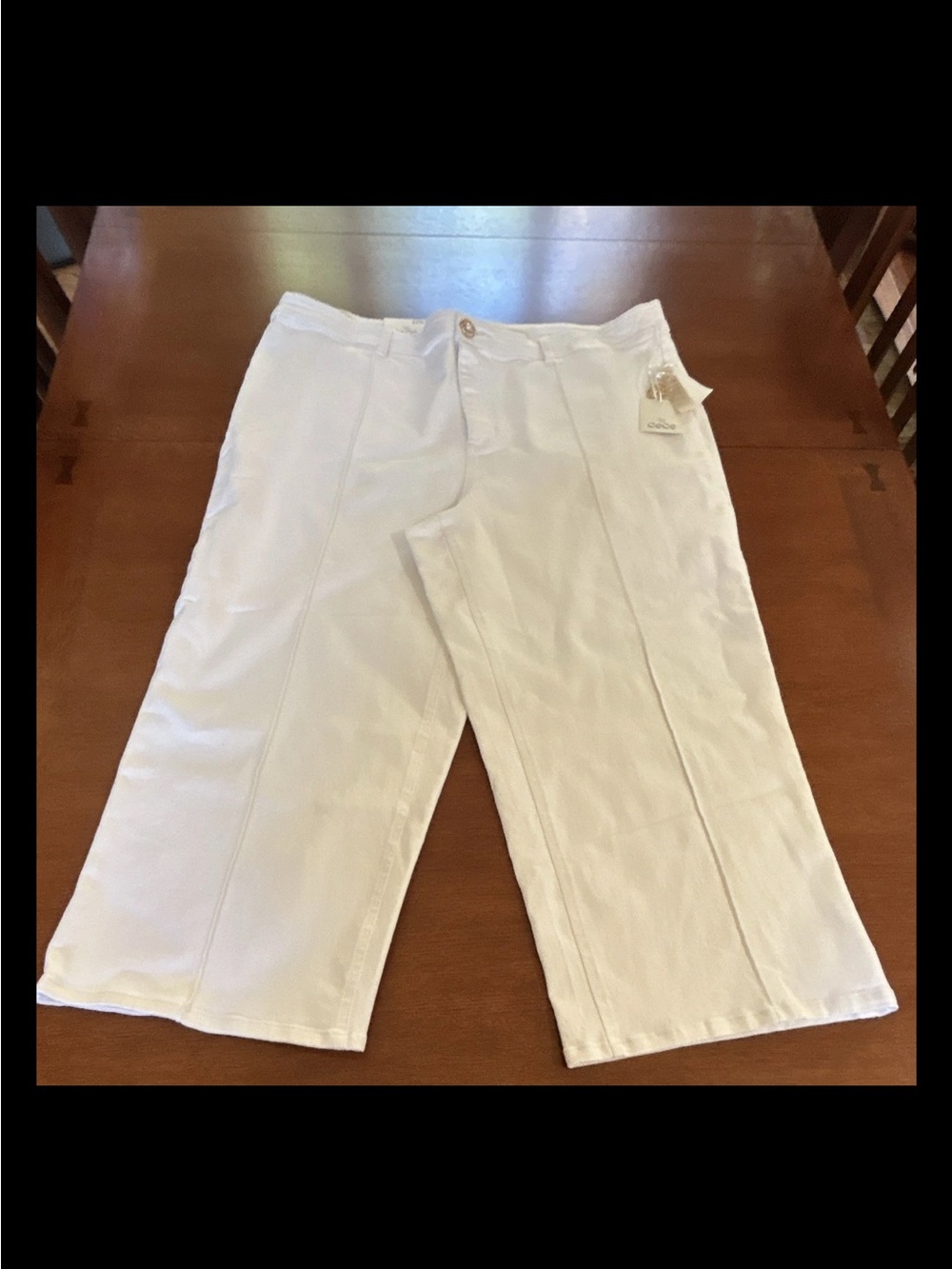 CeCe Women’s Plus Size White Solid Wide-Leg Pants Flat Front Button Pockets